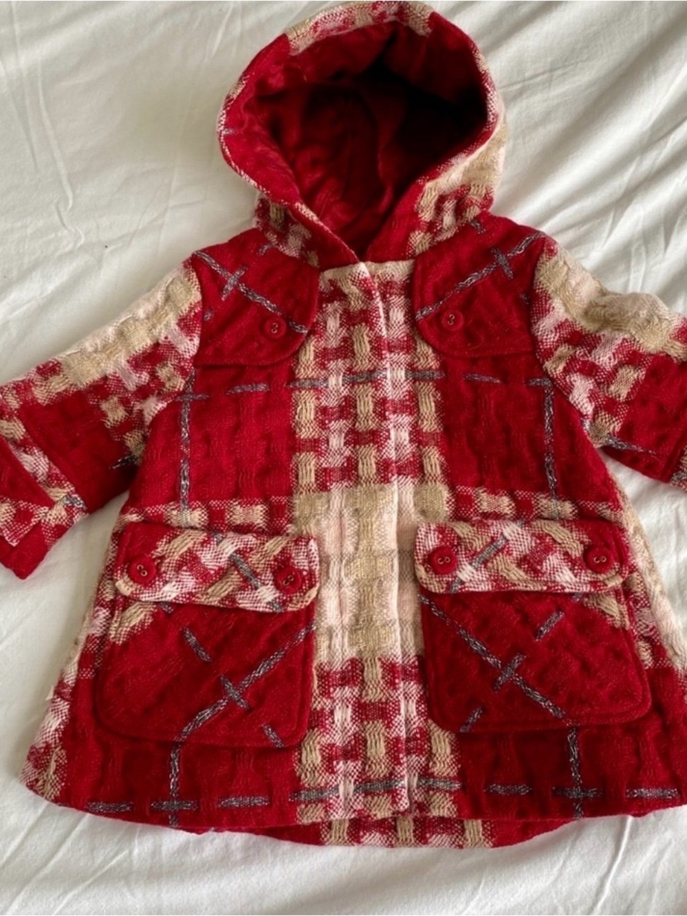 Burberry baby kid coat wool 9/12 months red zip hood Burberry - Picture 2 of 4